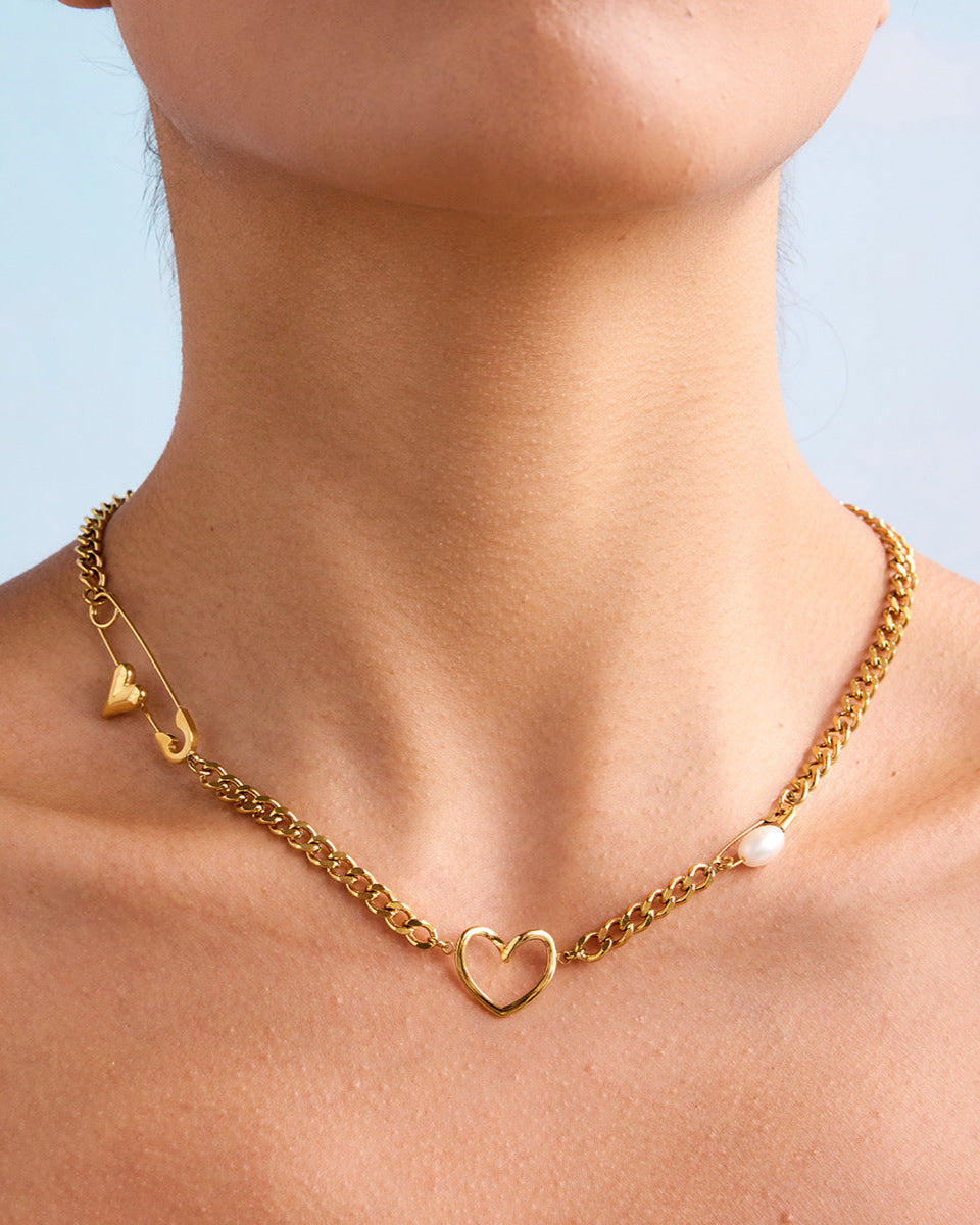 Heart-Pin Chain Necklace