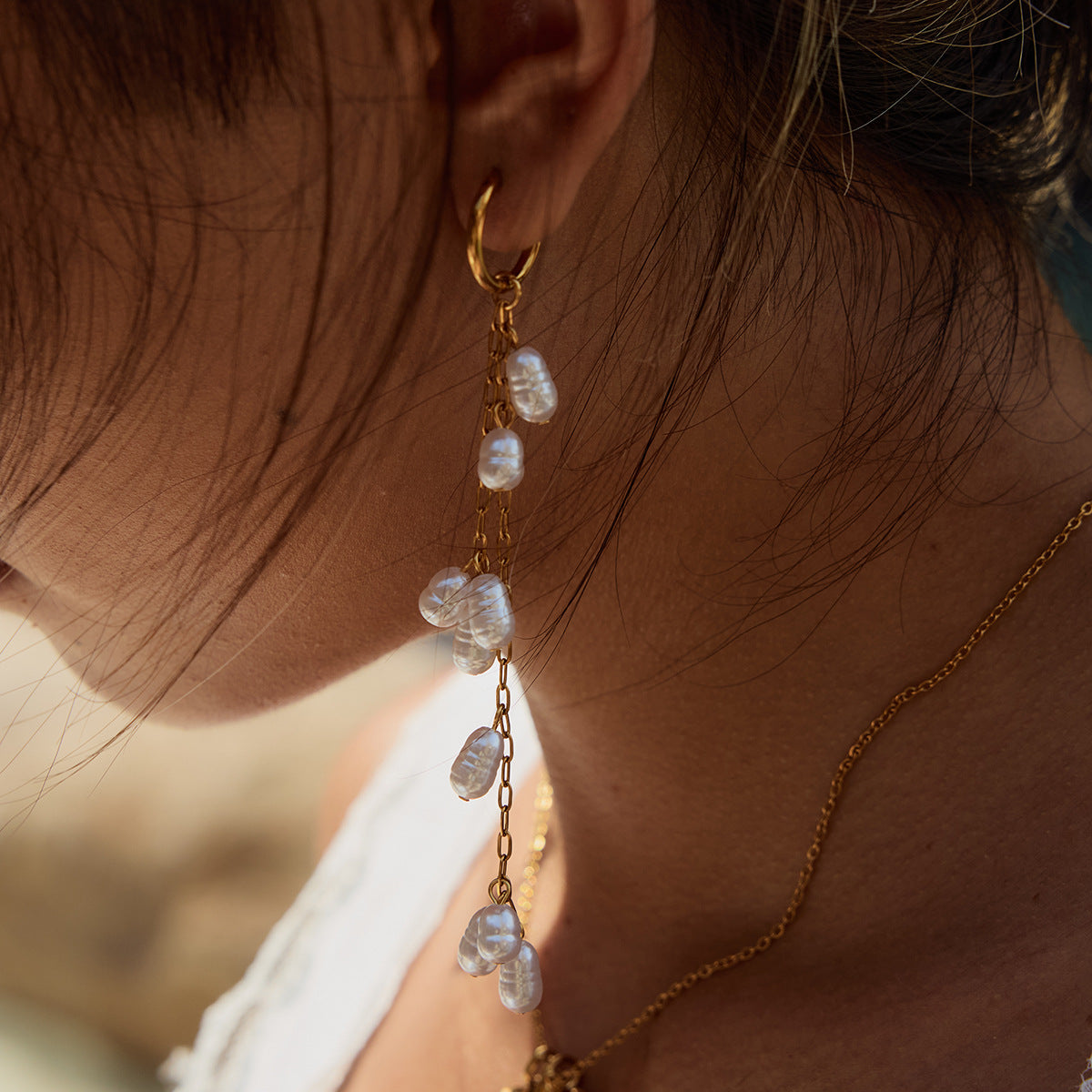 Cascade Pearl Chain Earrings