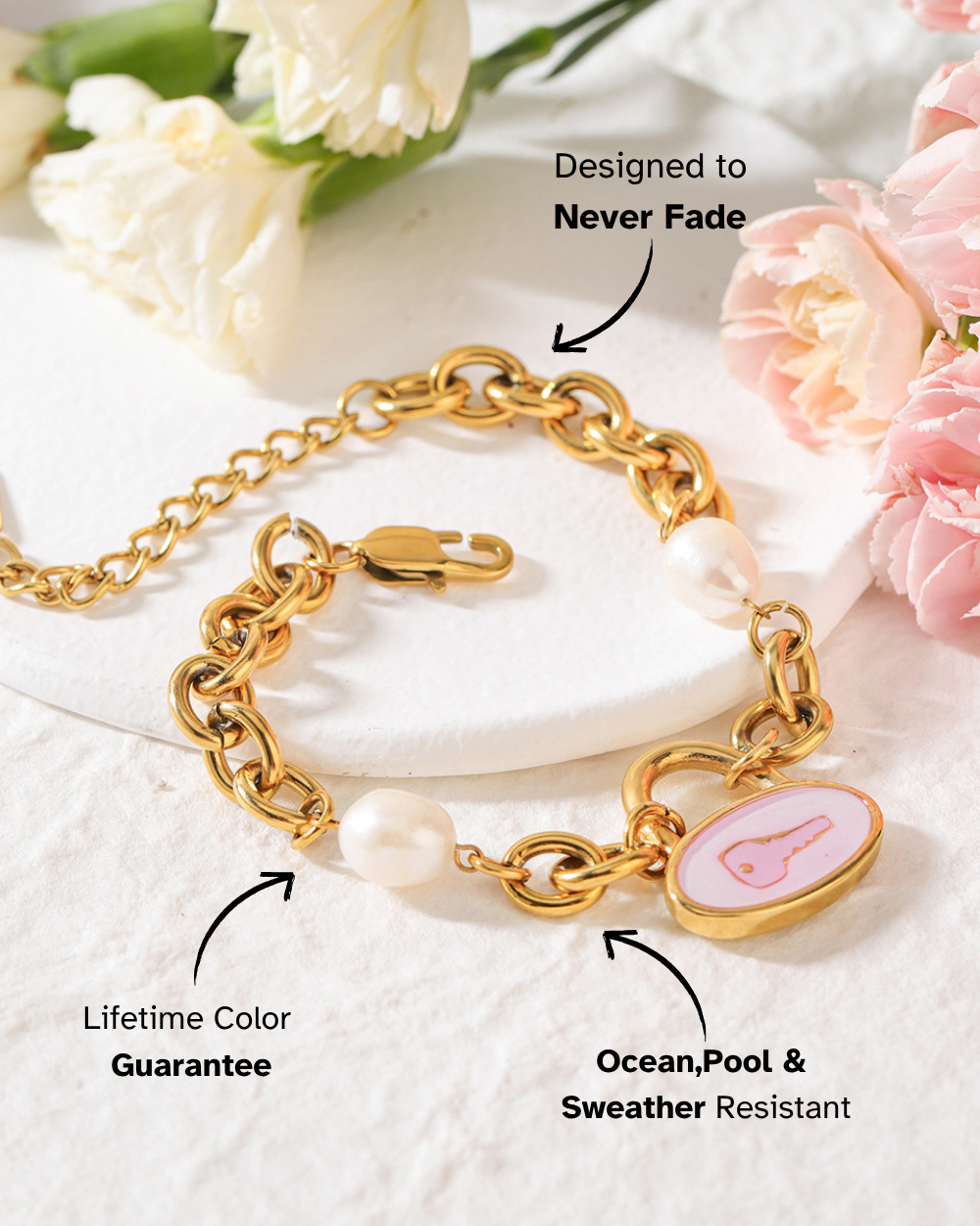 Chunky Pearl Key Charm Bracelet