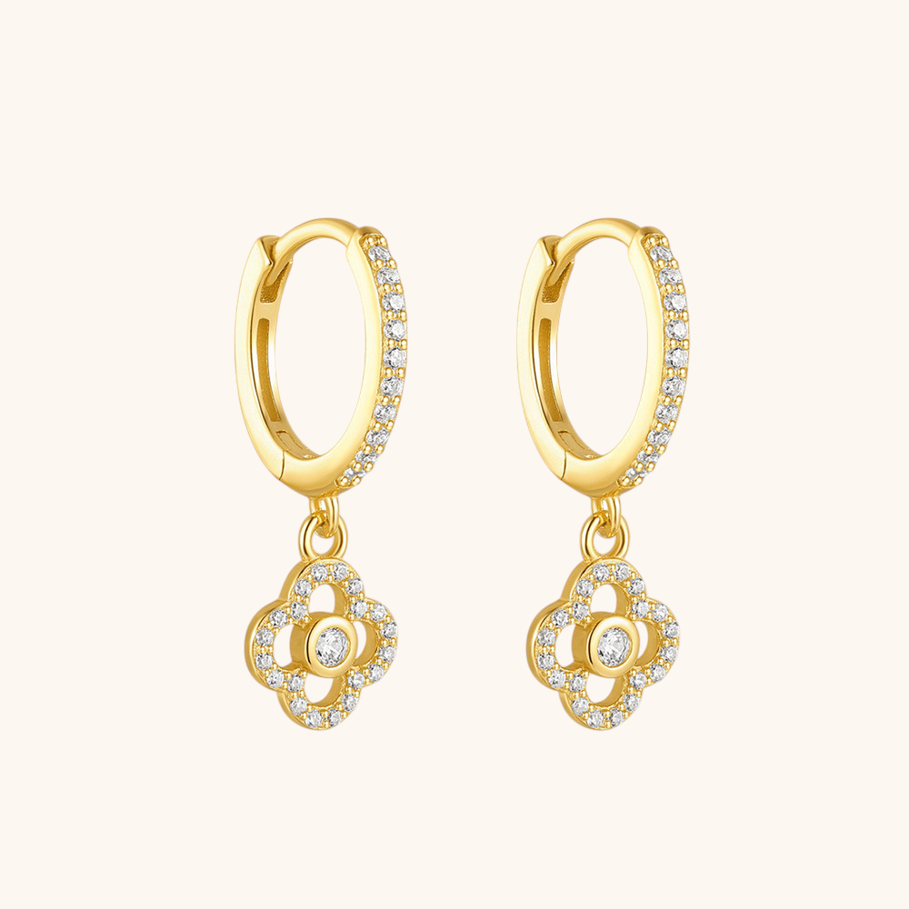 Zircon Flower Drop Hoop Earrings