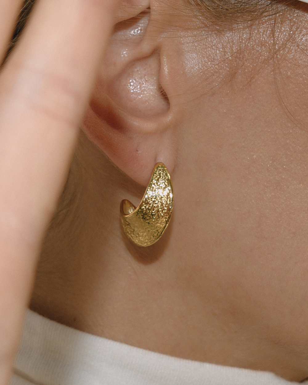 Hammered Leaf Hoop Earrings