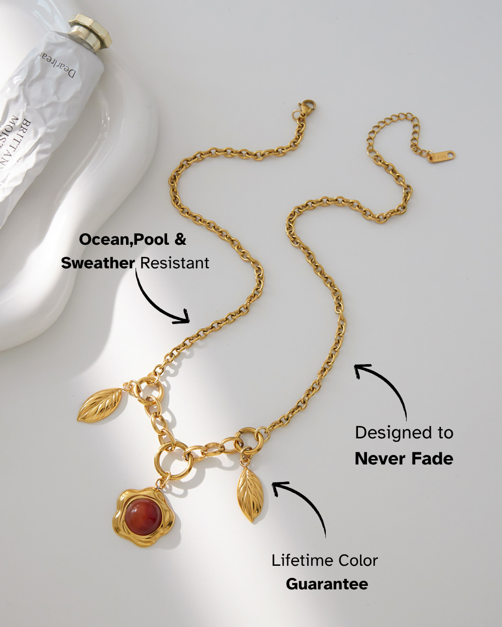 Golden Leaf Gemstone Statement Necklace