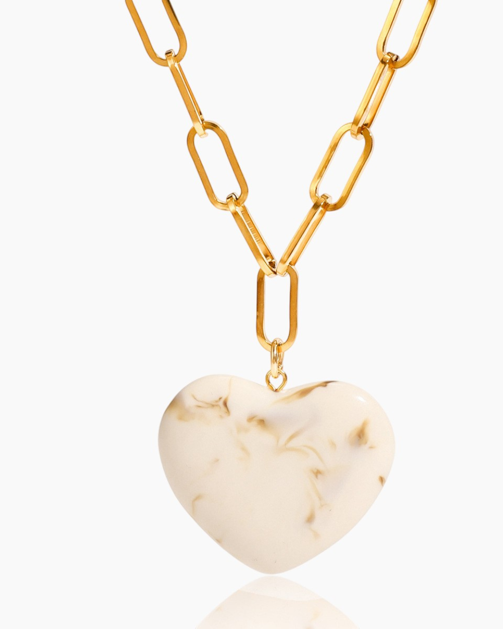 Chunky White Heart Pendant Chain Necklace