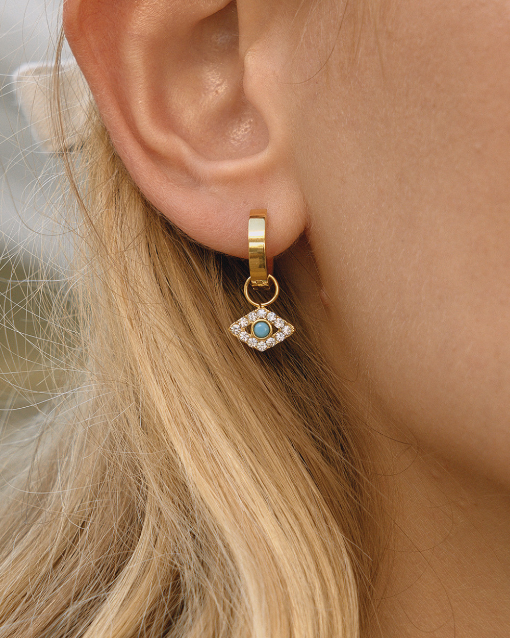 Evil Eye Charm Hoop Earrings