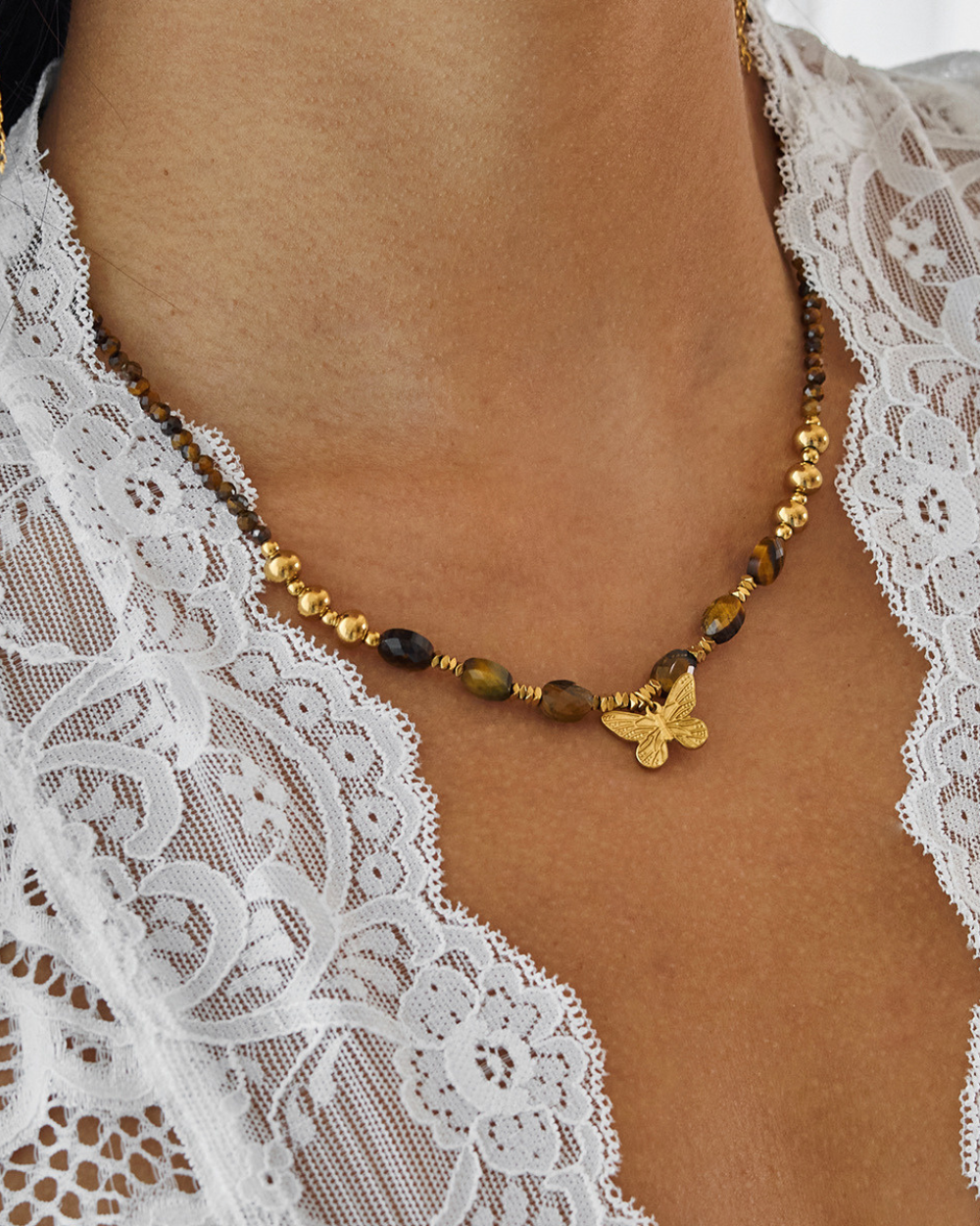 Golden Butterfly Bead Necklace