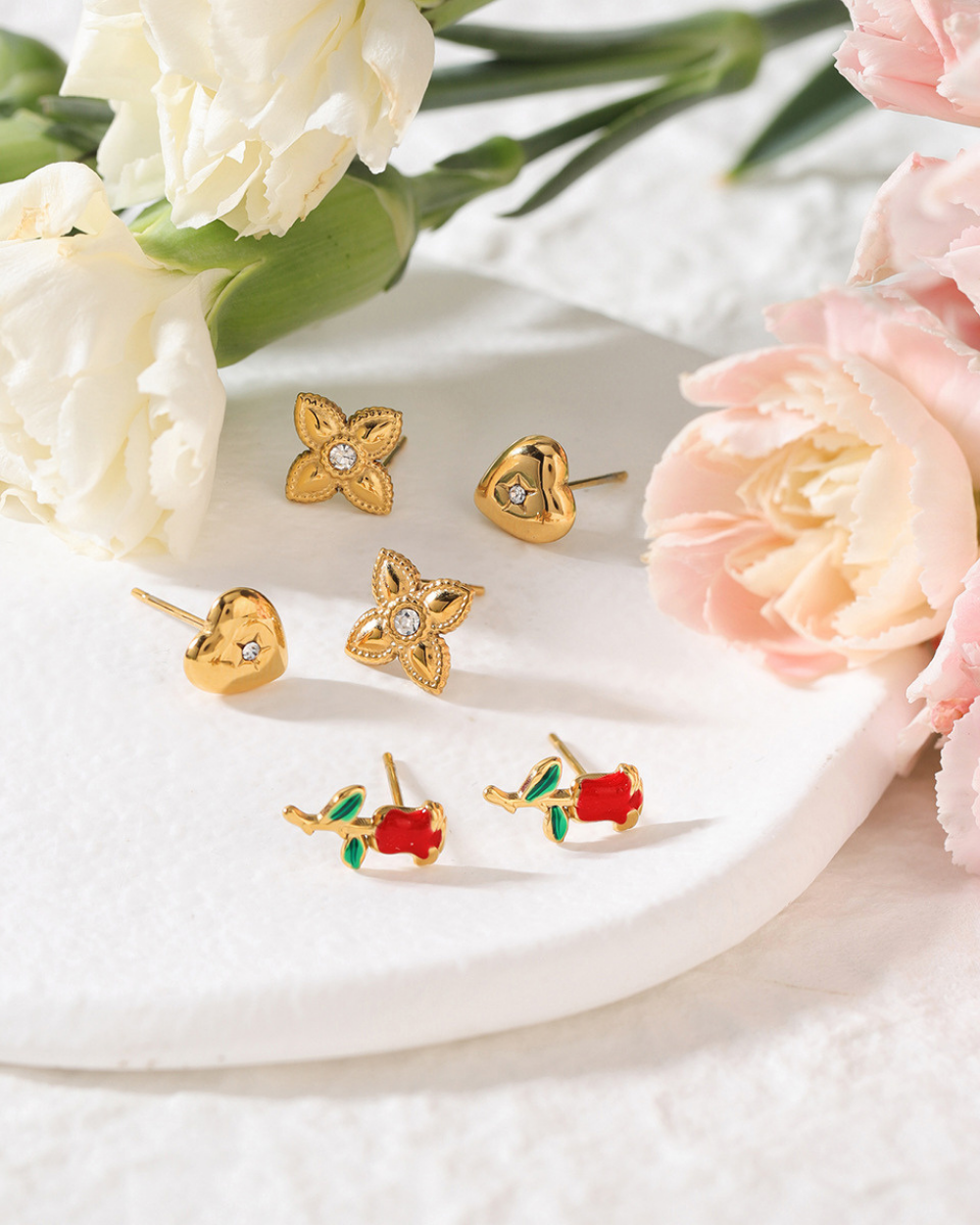 Blooming Heart Trio Stud Earrings