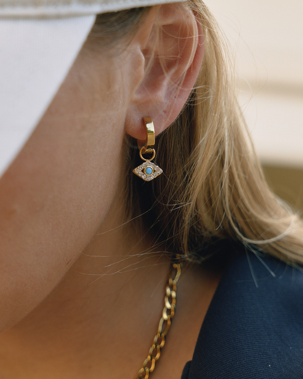 Evil Eye Charm Hoop Earrings