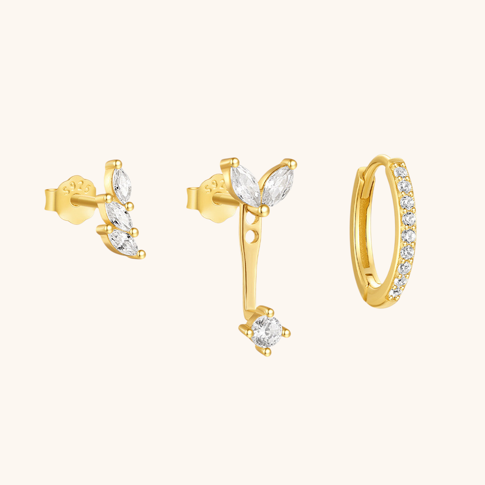 Leaf and Hoop Earrings Set