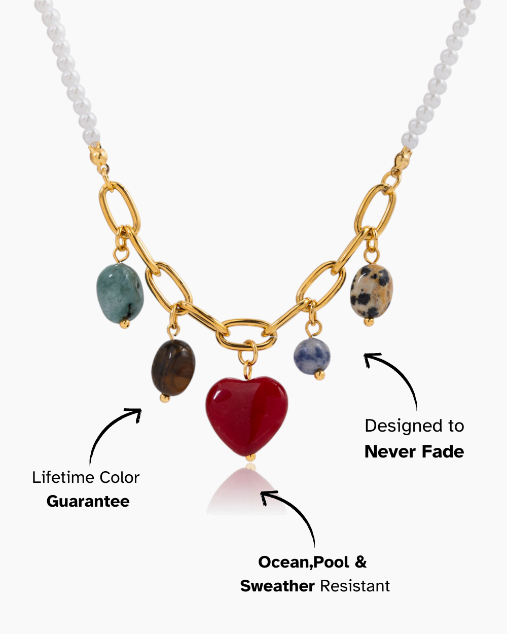 Gemstone Heart & Pearl Pendant Necklace