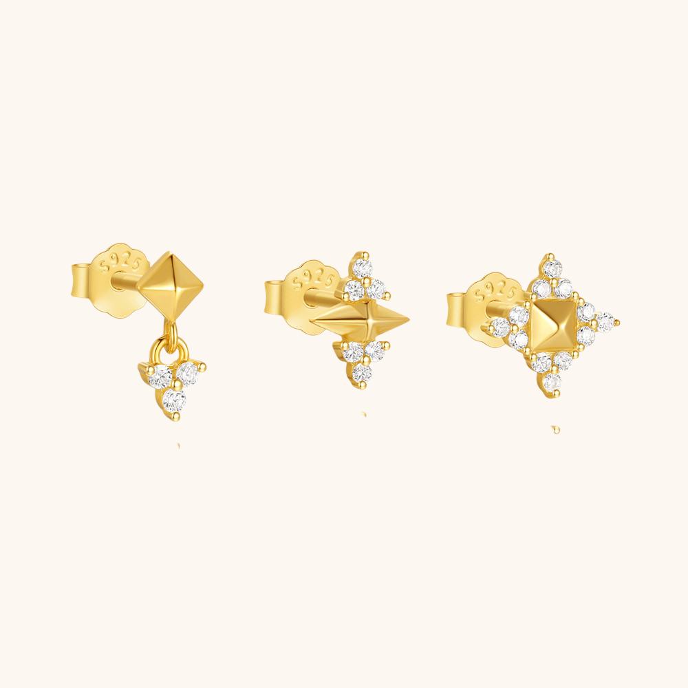 Geometric Starburst Zirconia Stud Earring Set