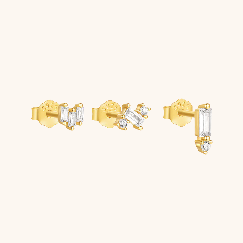 Elegant Geometric Zirconia Stud Earring Set