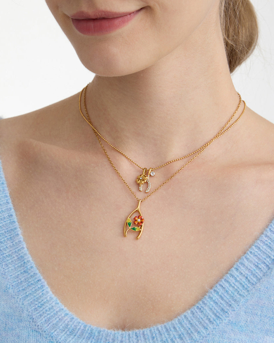 Lucky Charm Wishbone Necklace