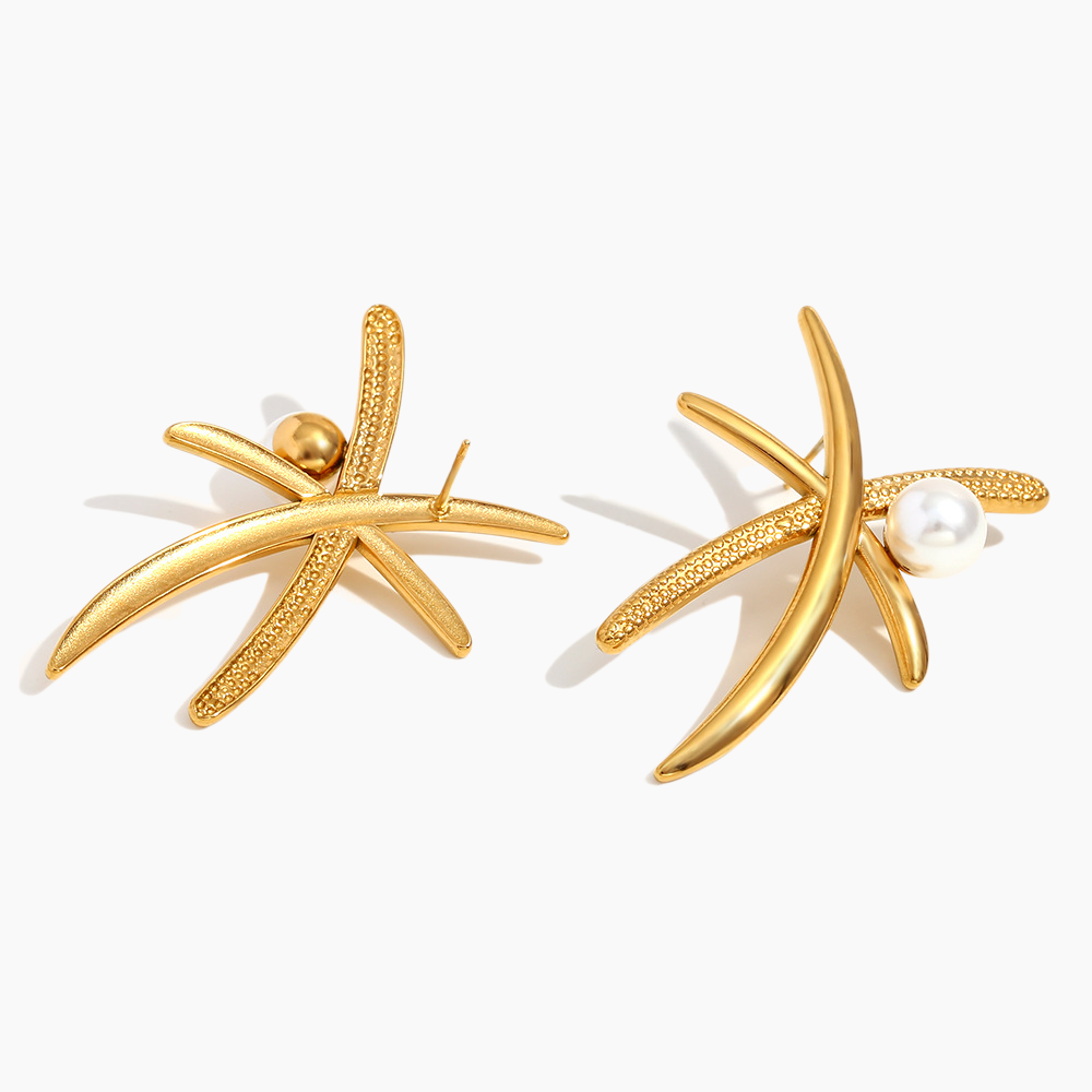 Golden Palm Tree Pearl Earrings