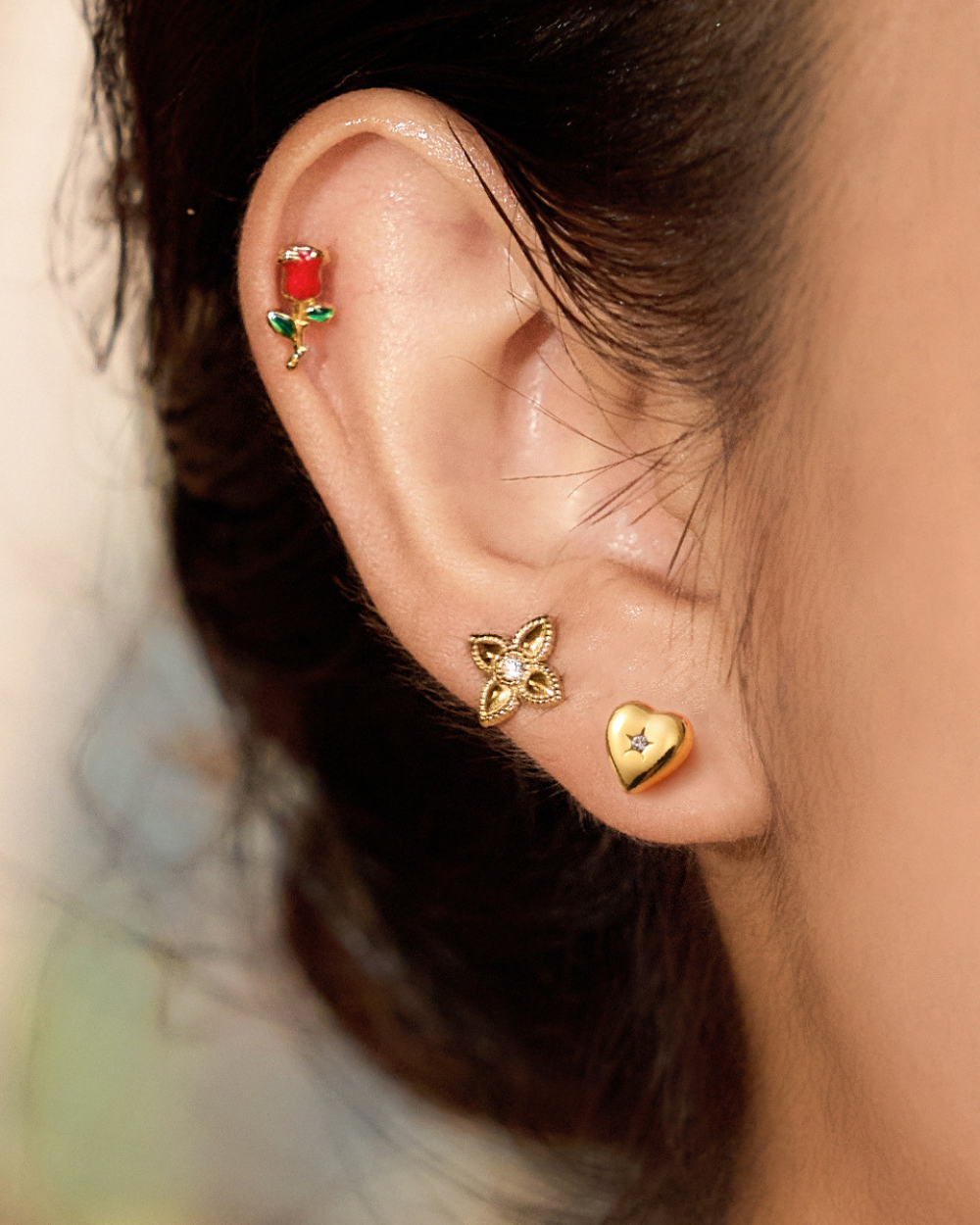 Blooming Heart Trio Stud Earrings