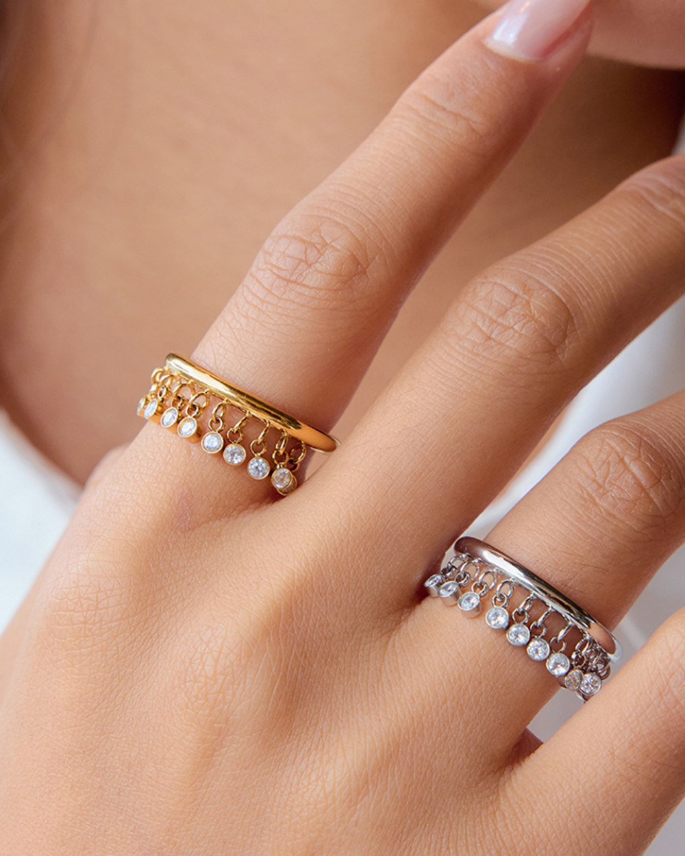 Crystal Fringe Ring - Golden