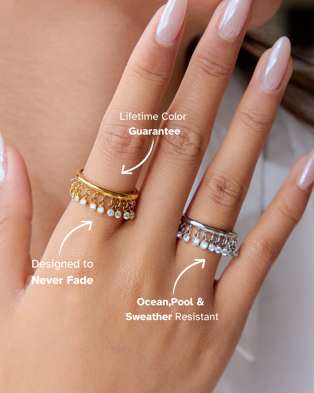 Crystal Fringe Ring - Golden
