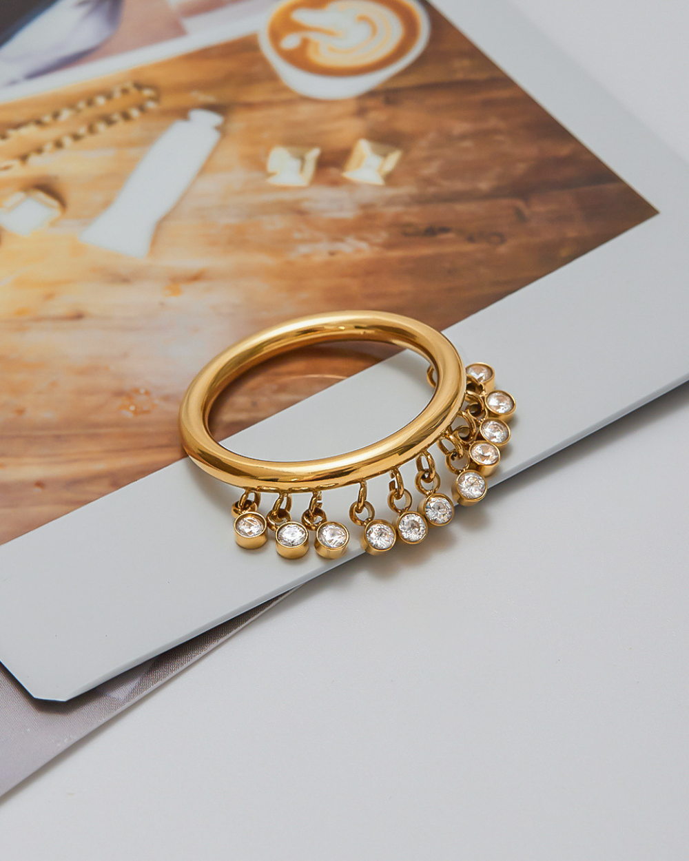 Crystal Fringe Ring - Golden
