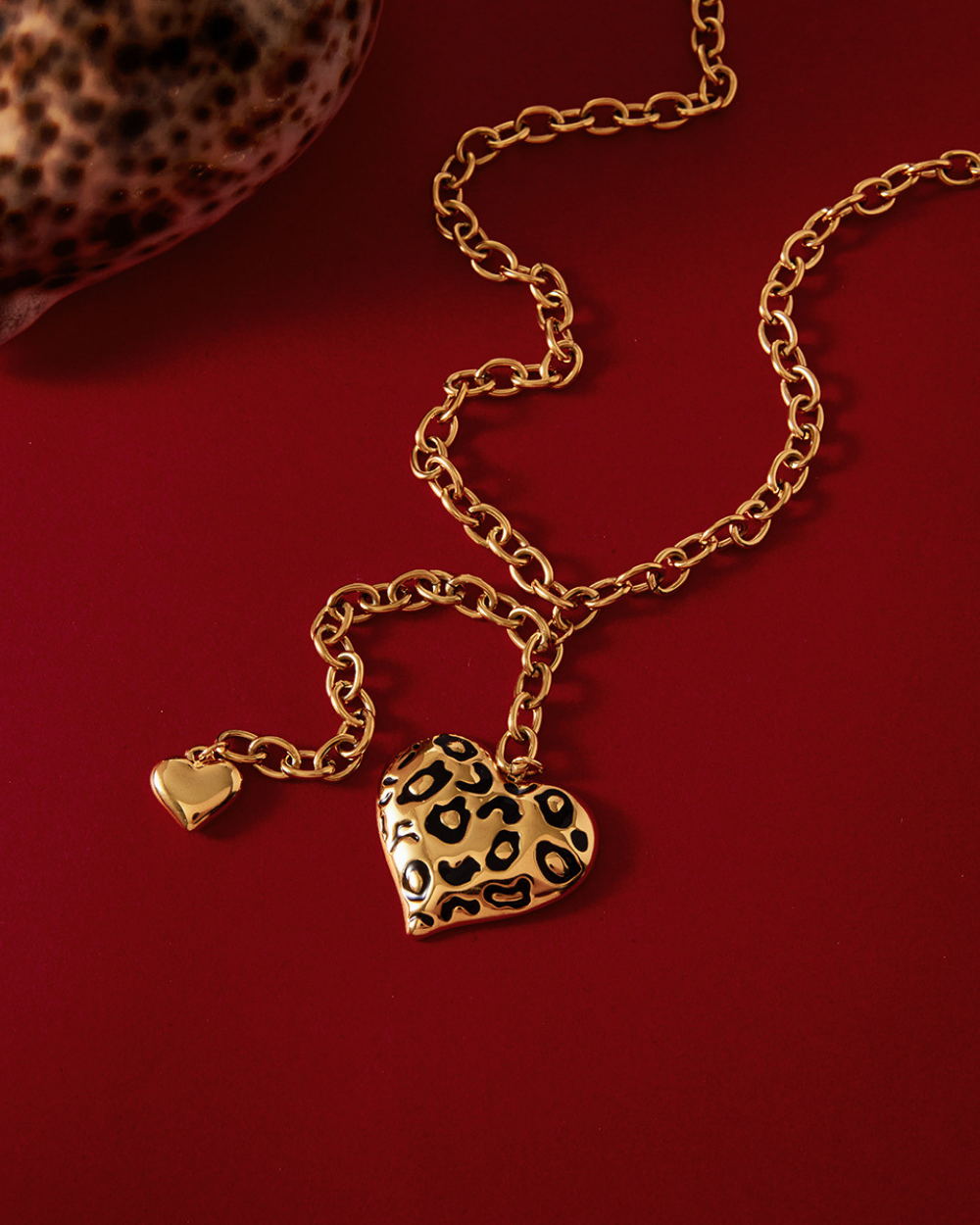 Leopard Heart Pendant Y Necklace