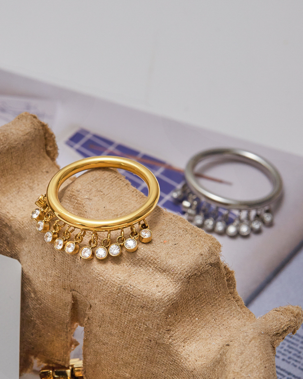 Crystal Fringe Ring - Golden