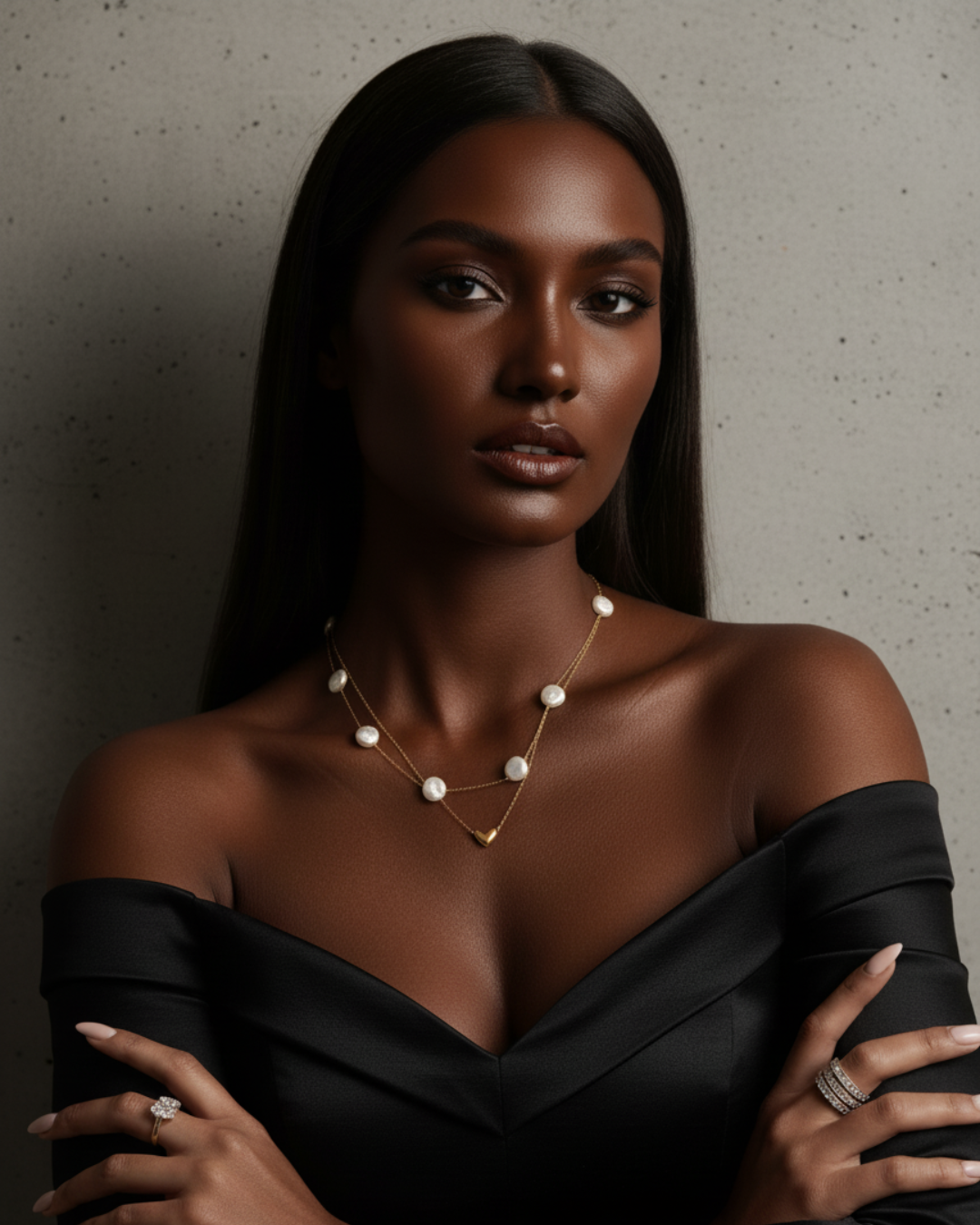 Layered Pearl Heart Pendant Necklace