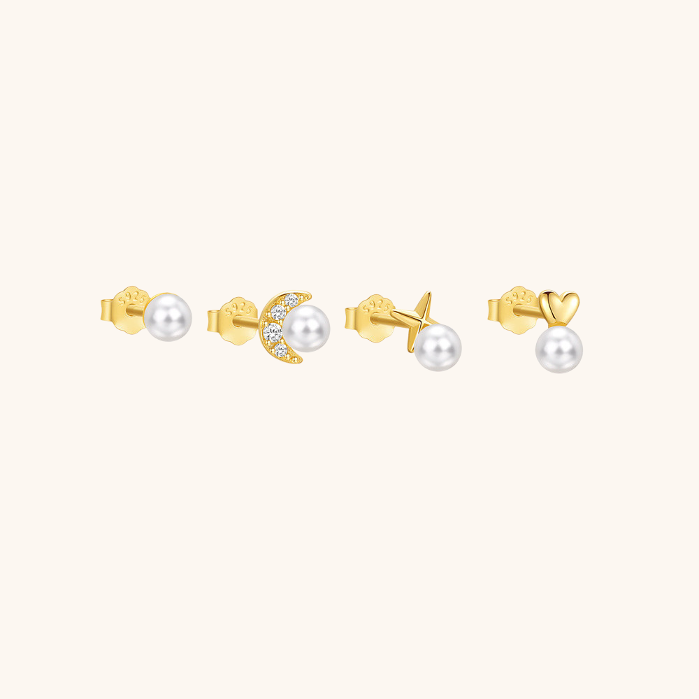 Pearl and Geometric Stud Earring Set