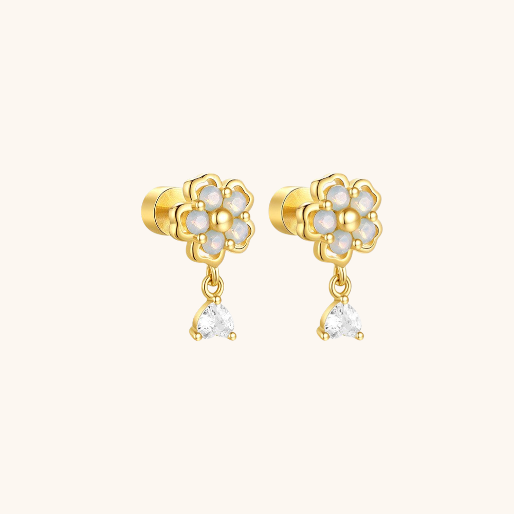 Blue Opal Flower Piercing Earrings
