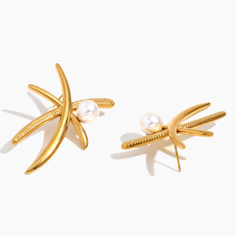 Golden Palm Tree Pearl Earrings