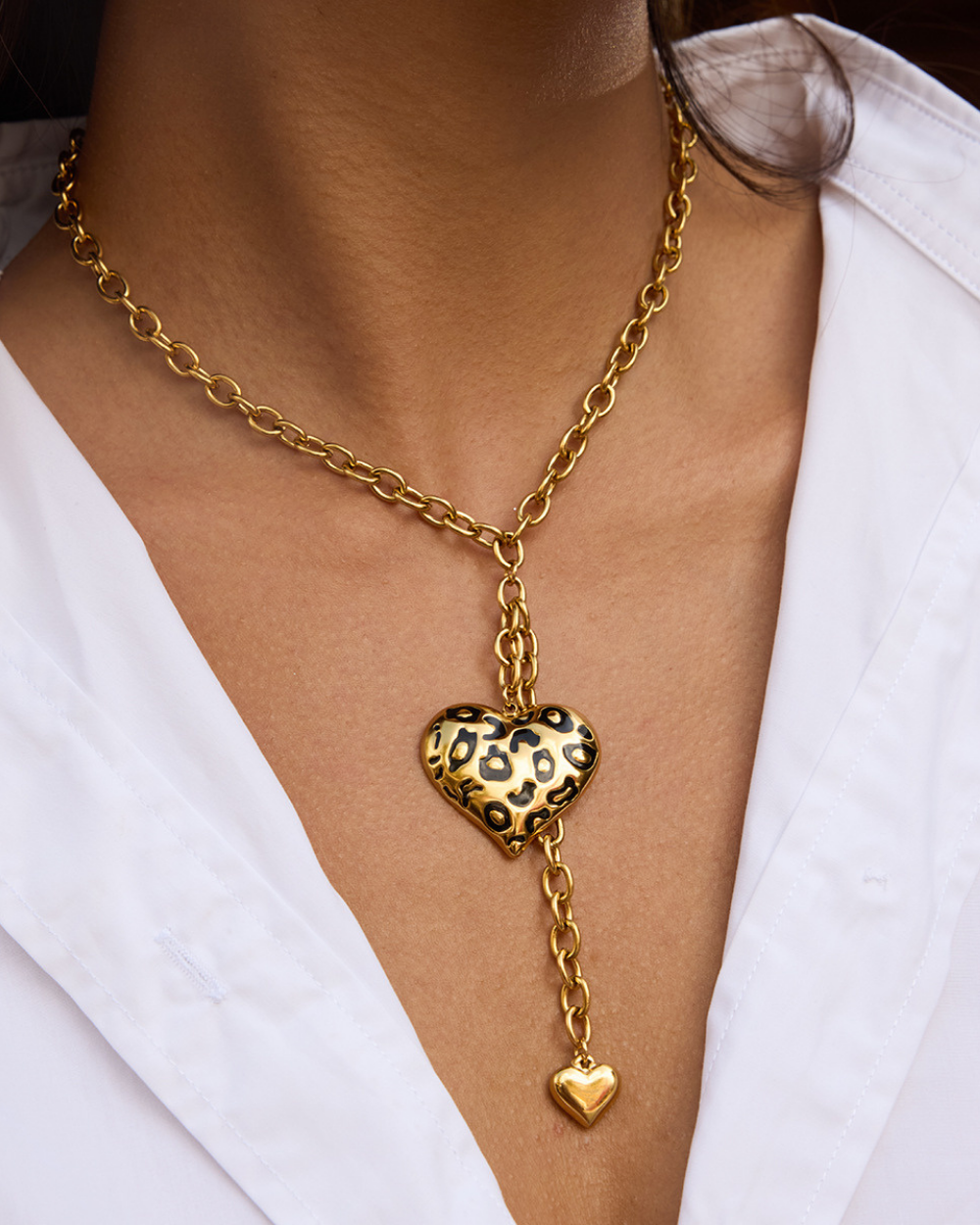 Leopard Heart Pendant Y Necklace