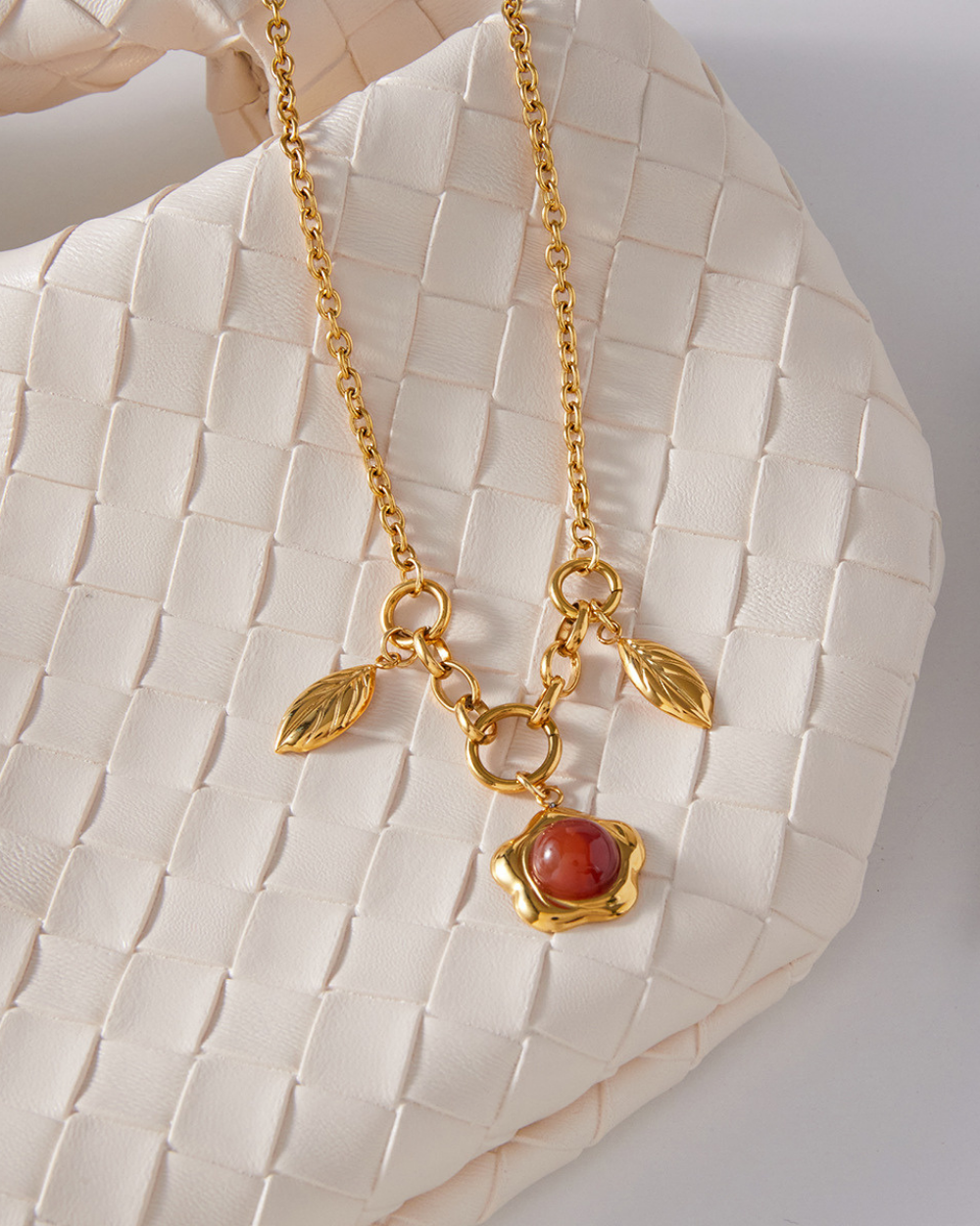 Golden Leaf Gemstone Statement Necklace