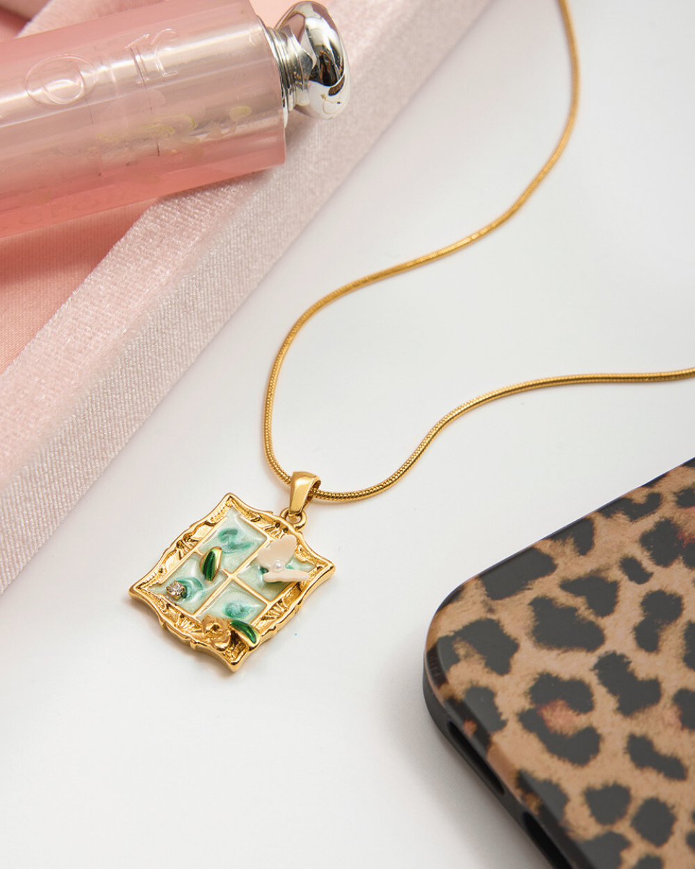 Vintage Enamel Frame Pendant Necklace