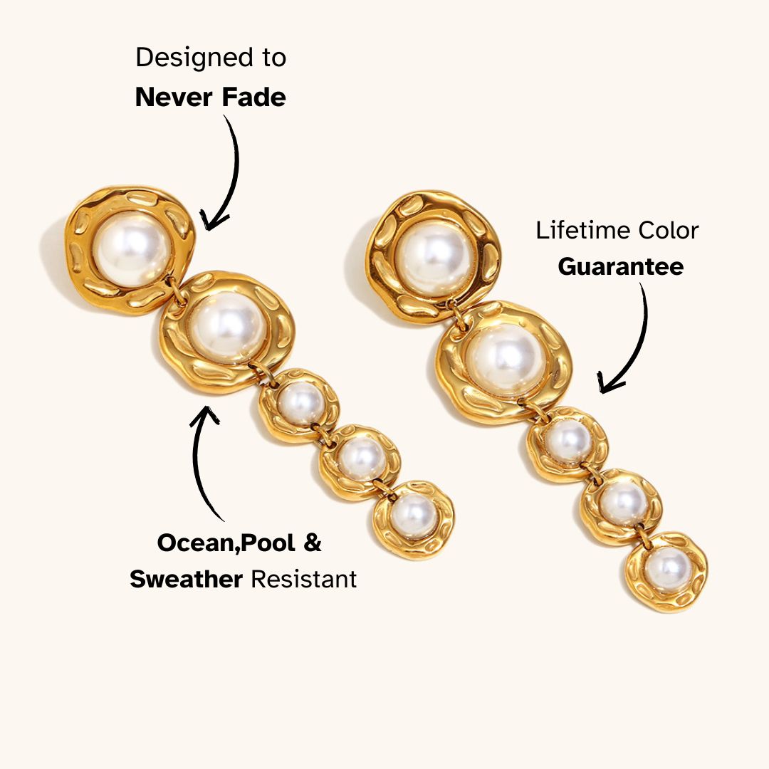 Golden Cascade Pearl Earrings