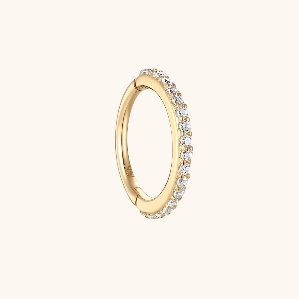 (Single) 14K Solid Gold Round Huggie Hoop Earring with Zirconia