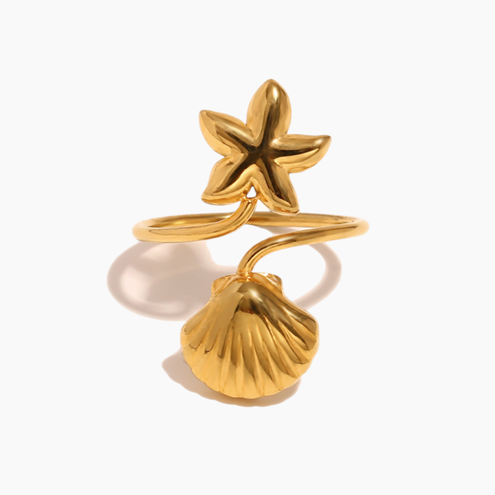 Starfish & Shell Open Ring