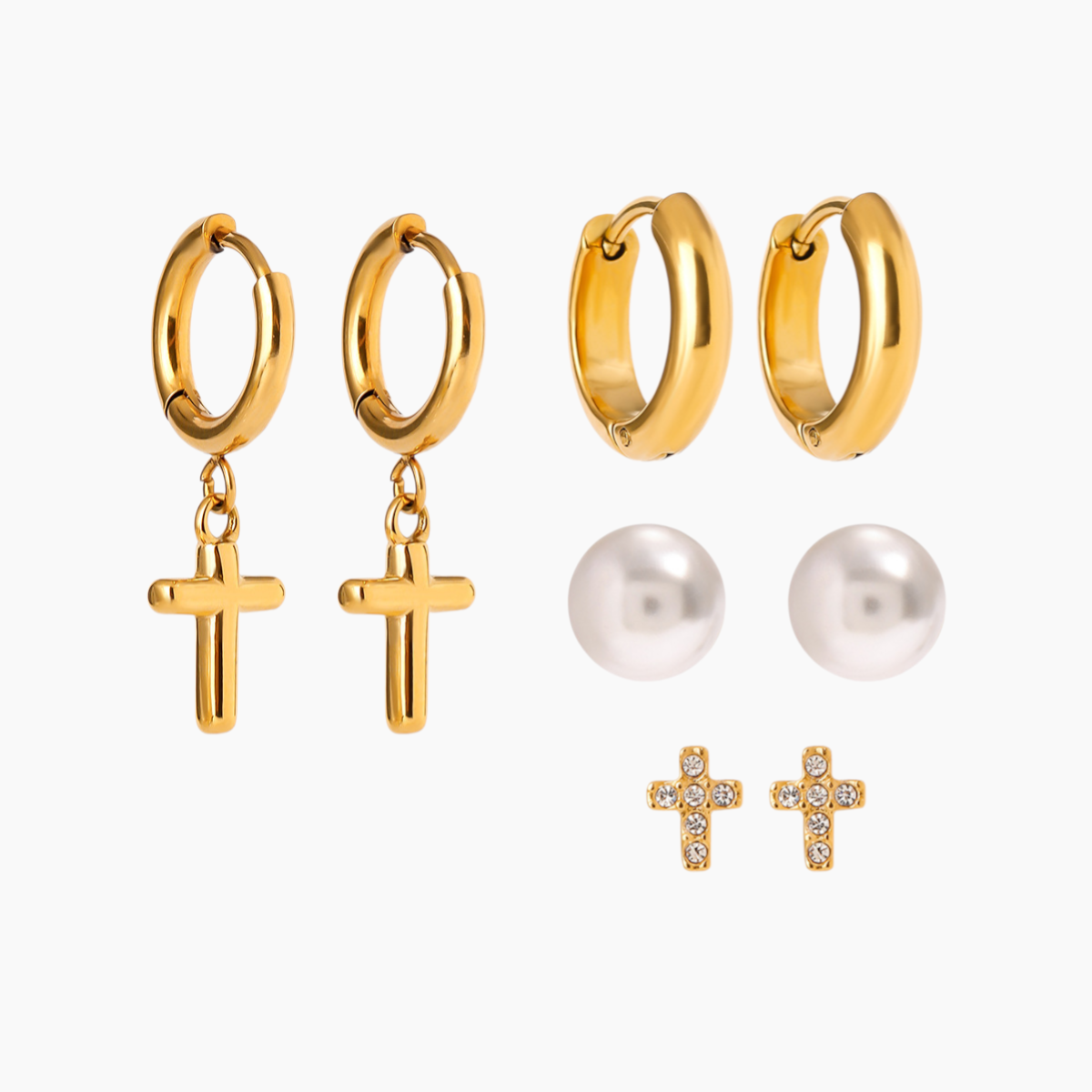 Lustre of Faith – Pearl & Cross 4-Pair Earring Set