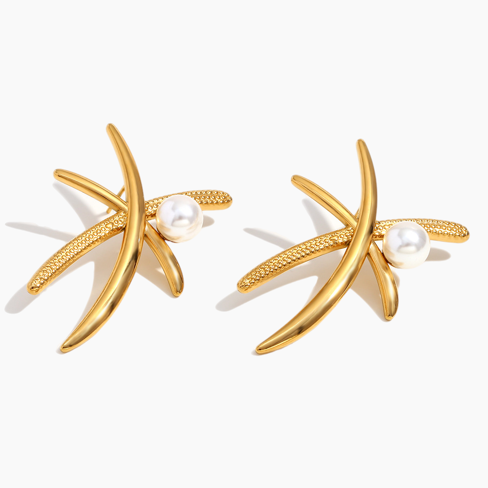 Golden Palm Tree Pearl Earrings