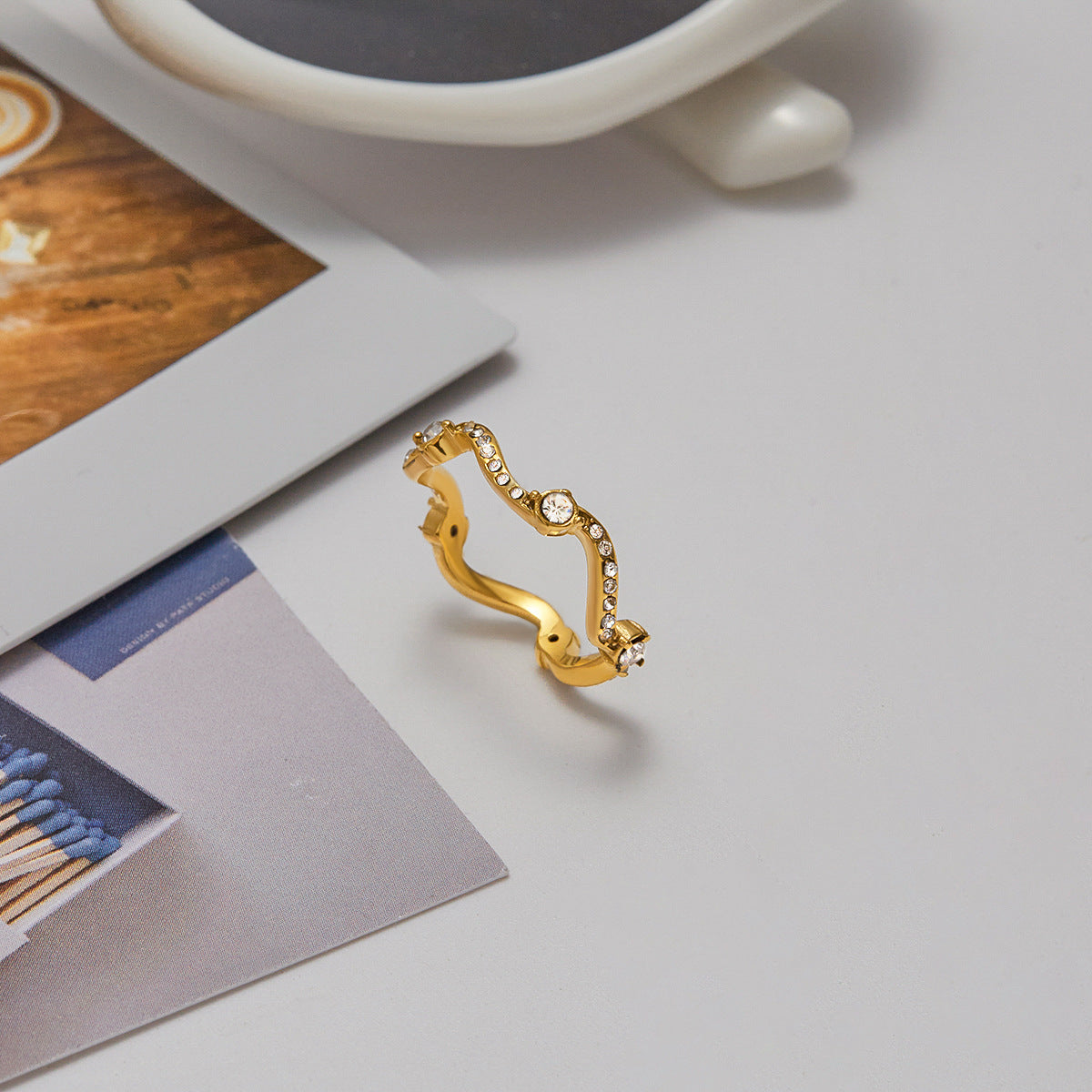 Golden Wave Zircon Ring