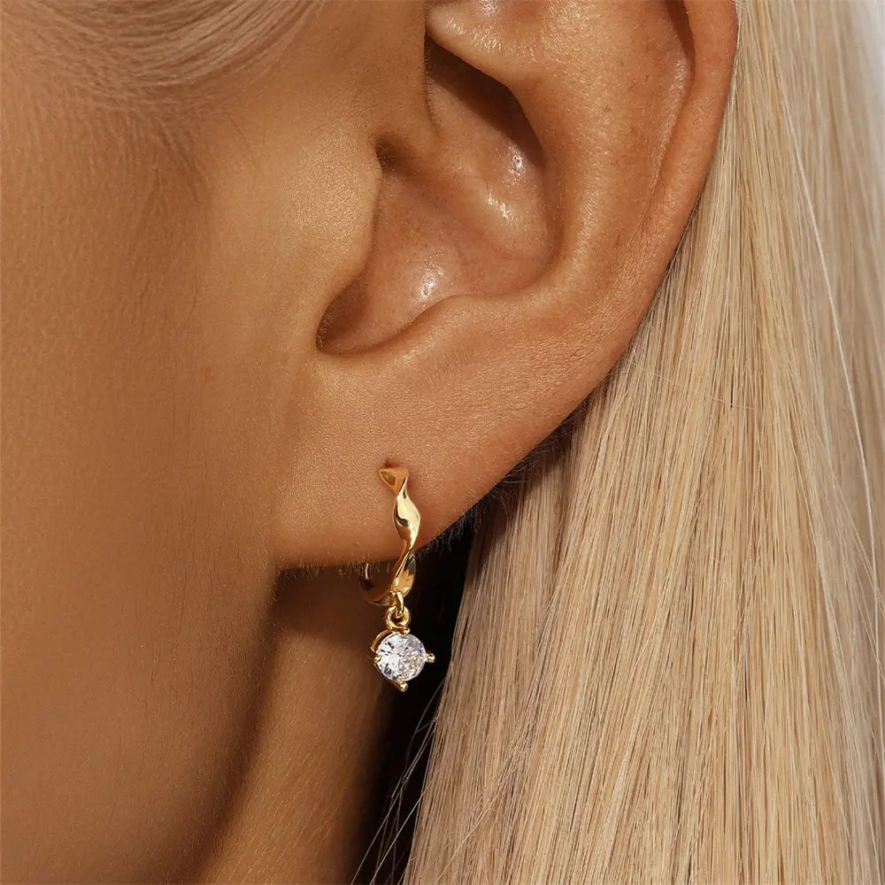 Twisted Hoop Earrings with Zircon