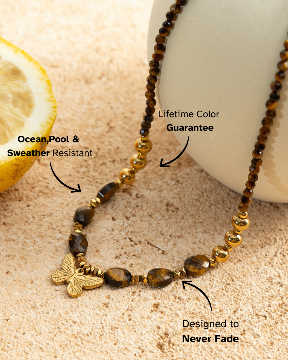 Golden Butterfly Bead Necklace
