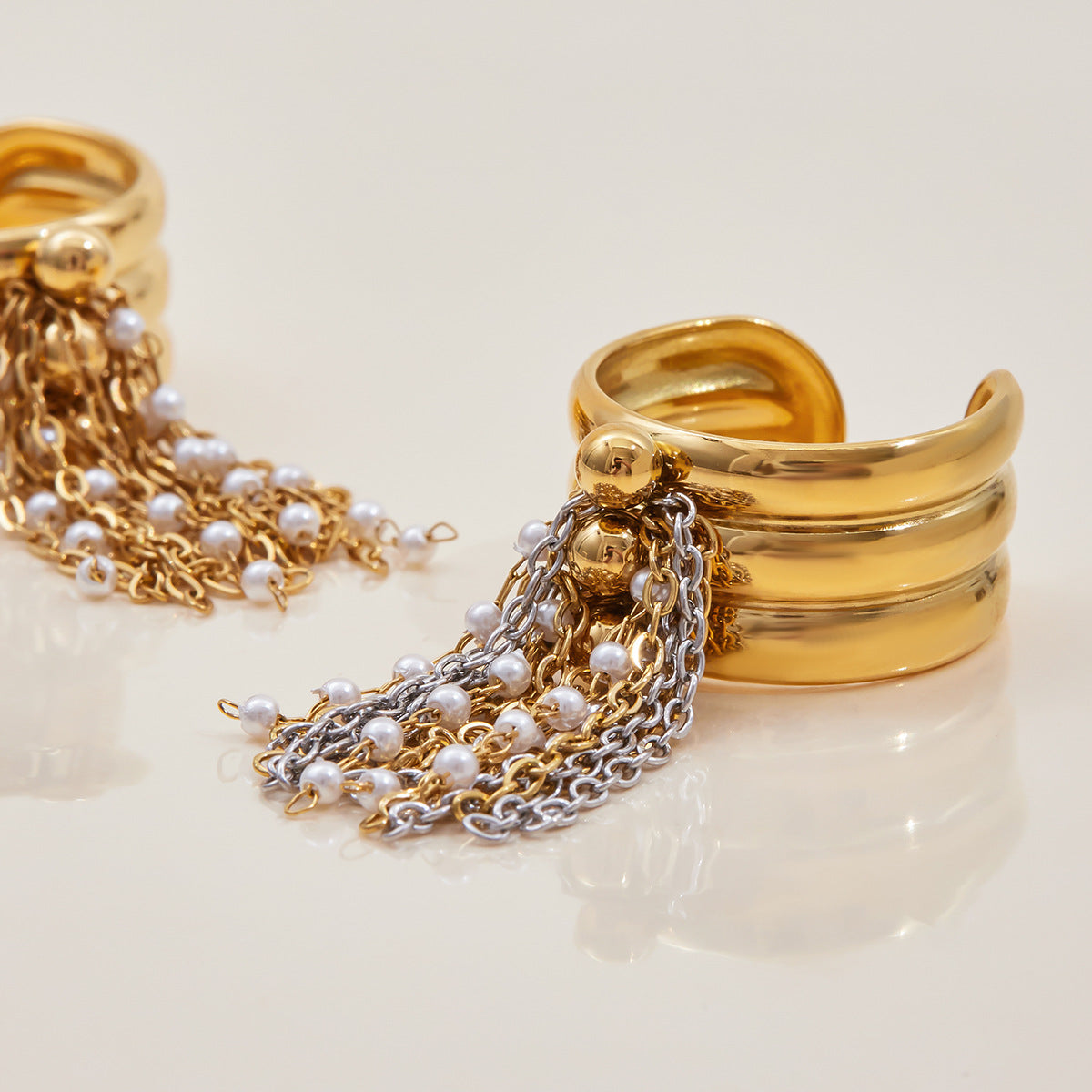 Golden Cascade Tassel Ring - Silver