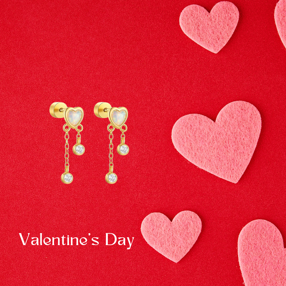 Opal Heart Dangle Piercing Earring