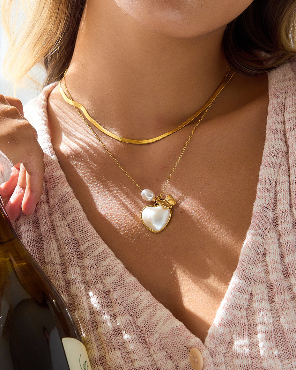 Butterfly Pearl Heart Necklace