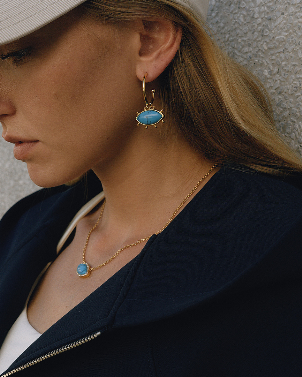Azure Evil Eye Hoop Earrings
