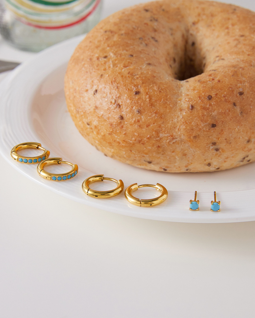 Blue Accent Gold Hoop Earrings Set