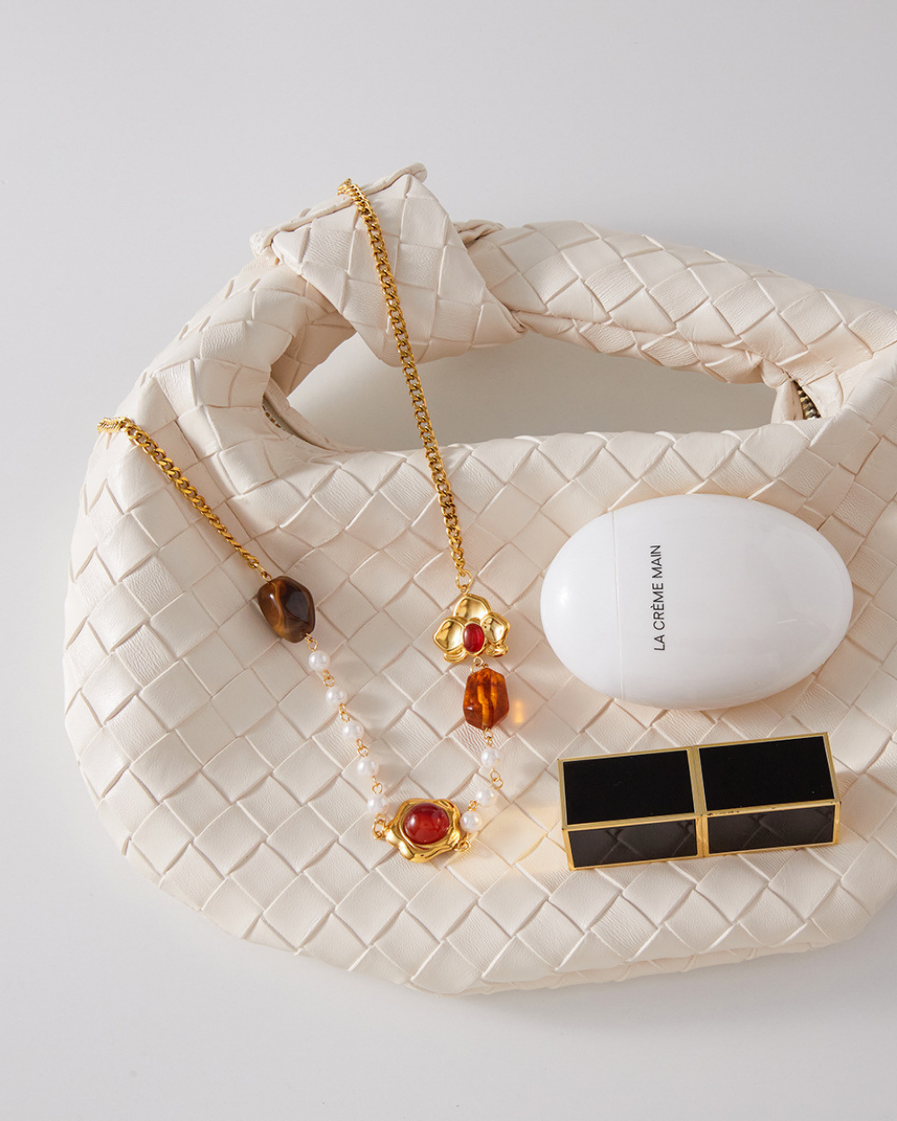 Golden Leaf Pearl & Gemstone Necklace