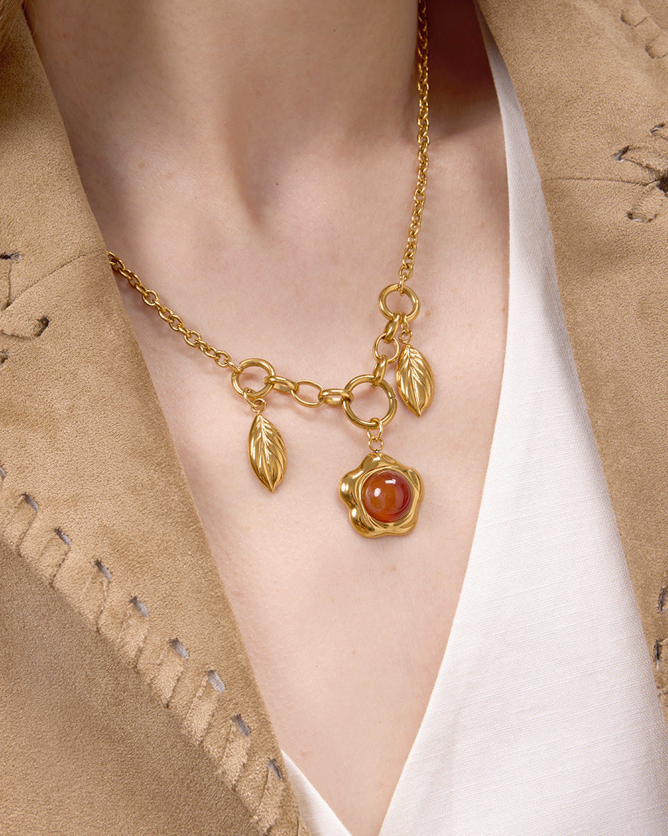 Golden Leaf Gemstone Statement Necklace