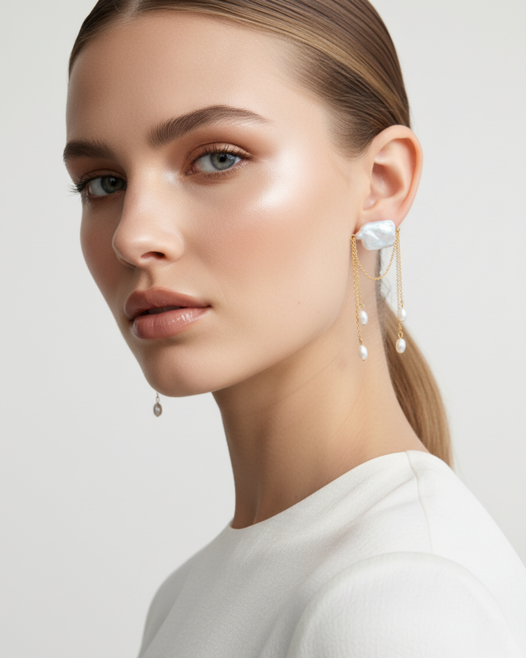 Baroque Pearl Chain Drop Earrings