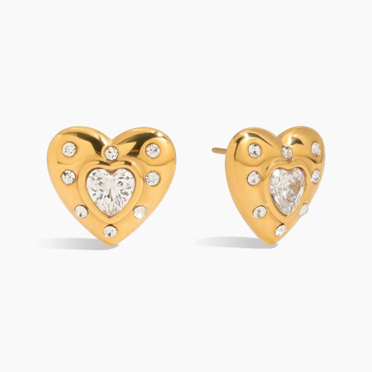 Crystal Heartburst Stud Earrings - Golden
