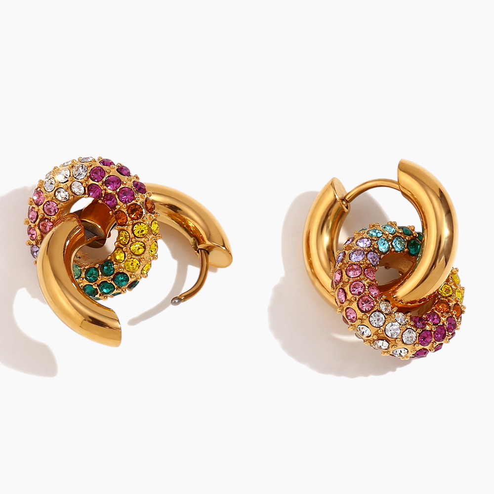 Rainbow Pave Hoop Earrings