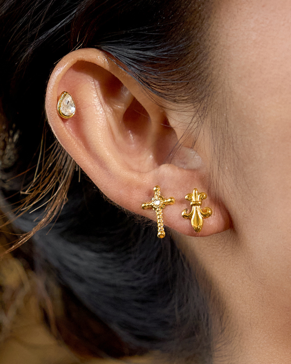 Crystal & Fleur de Lis Earrings Set