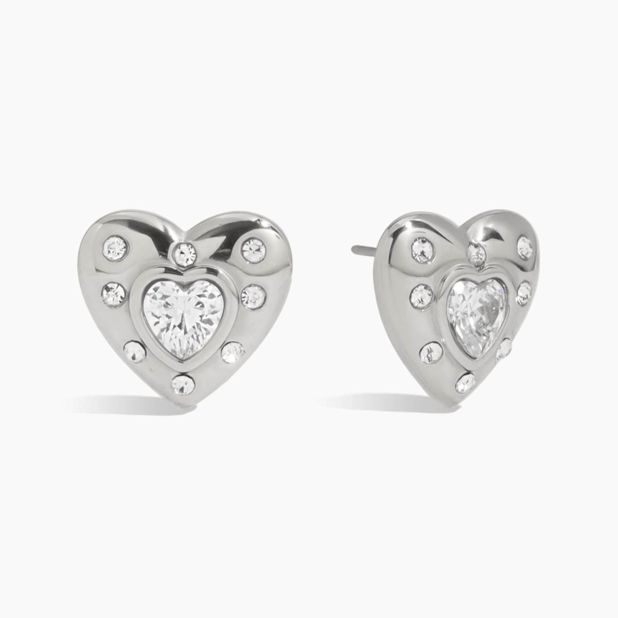 Crystal Heartburst Stud Earrings - Silver